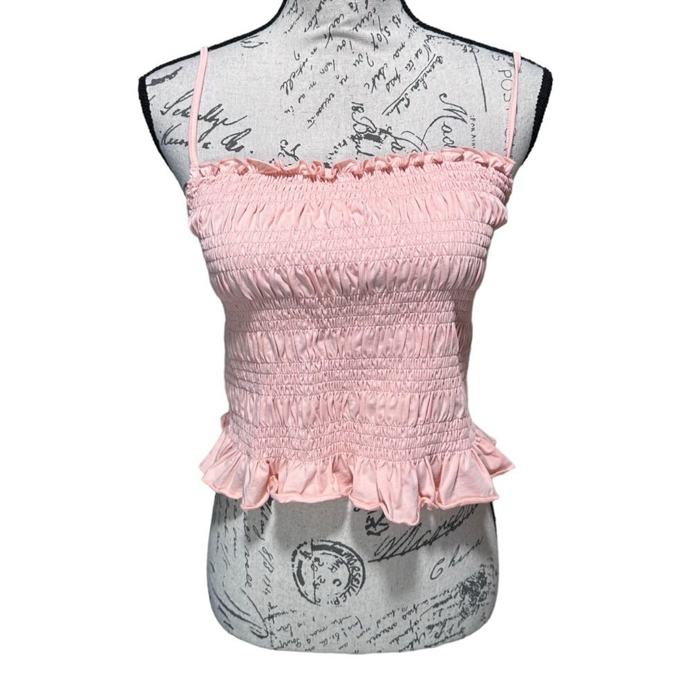 BCBGeneration Pink Smocked Ruffle Crop Top